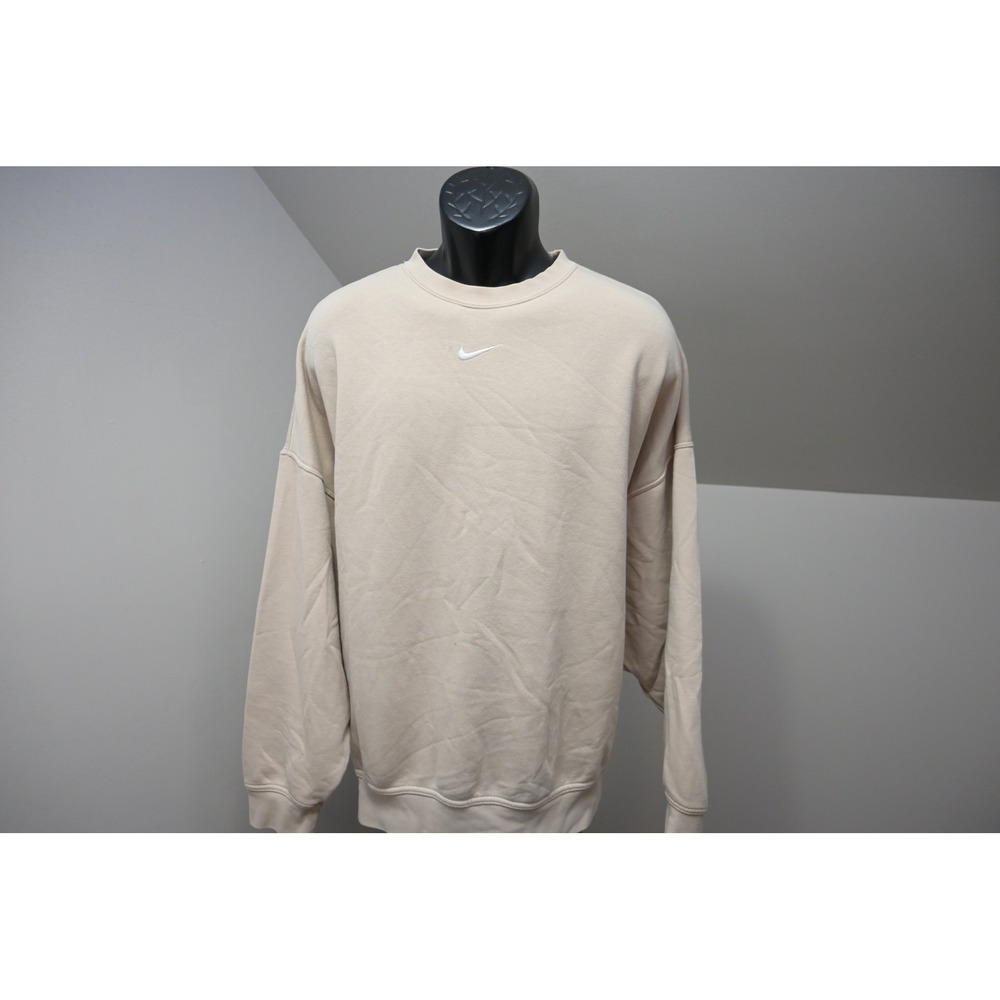 Nike Sweatshirt Womens XL Tan Beige Oversized Center Swoosh Pullover Crewneck